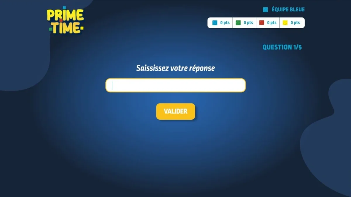 Vue équipe : écran simple sur la tablette pour répondre au quiz